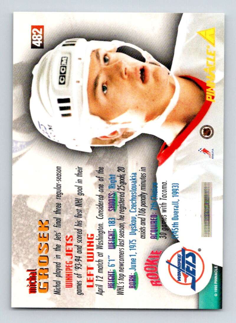 1994-95 Pinnacle #482 Michal Grosek RC Rookie Winnipeg Jets Image 2