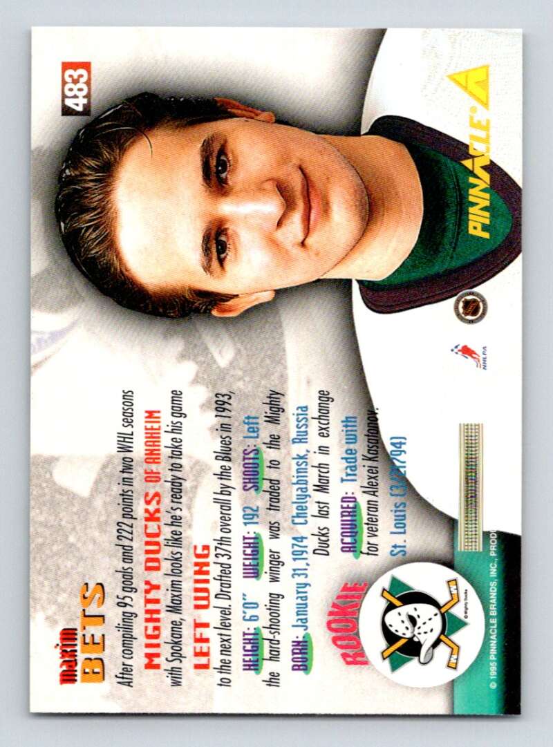 1994-95 Pinnacle #483 Maxim Bets Anaheim Ducks Image 2