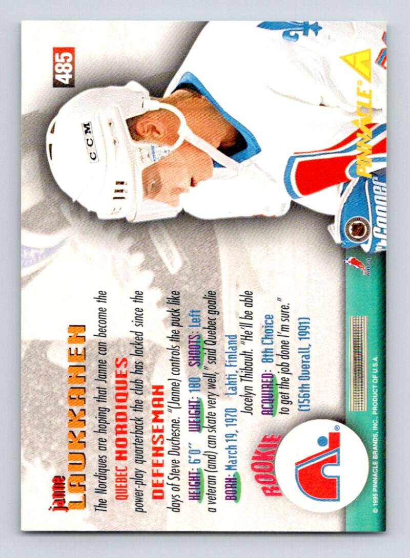 1994-95 Pinnacle #485 Janne Laukkanen Quebec Nordiques Image 2
