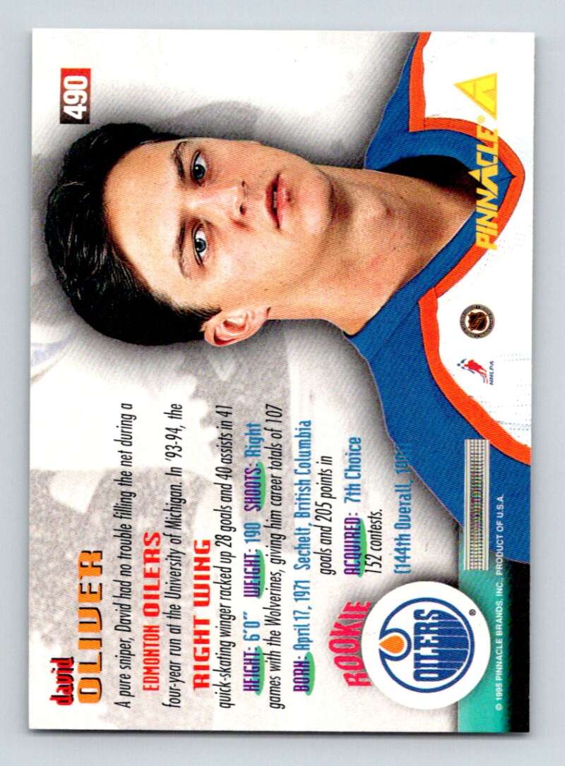 1994-95 Pinnacle #490 David Oliver RC Rookie Edmonton Oilers Image 2