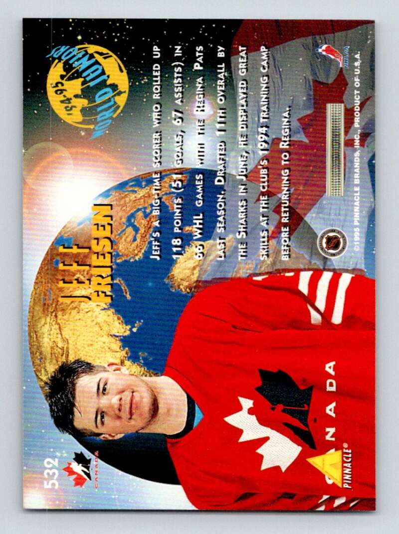 1994-95 Pinnacle #532 Jeff Friesen San Jose Sharks Image 2