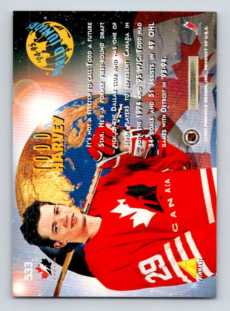 1994-95 Pinnacle #533 Todd Harvey Dallas Stars Image 2