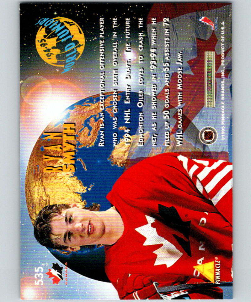 1994-95 Pinnacle #535 Ryan Smyth RC Rookie Edmonton Oilers Image 2