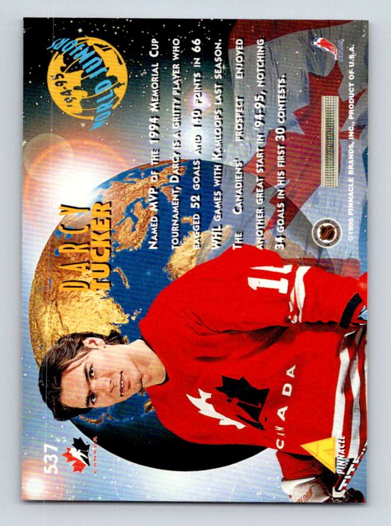 1994-95 Pinnacle #537 Darcy Tucker RC Rookie Image 2
