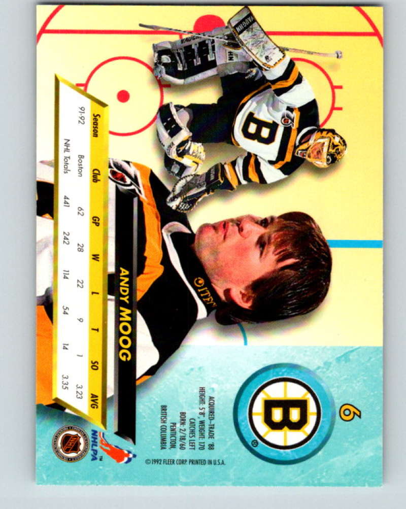 1992-93 Fleer Ultra #6 Andy Moog Boston Bruins Image 2