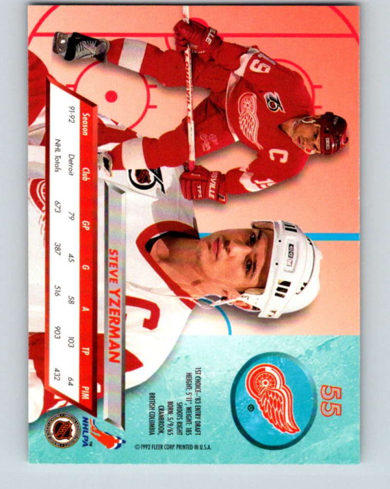 1992-93 Fleer Ultra #55 Steve Yzerman Detroit Red Wings Image 2