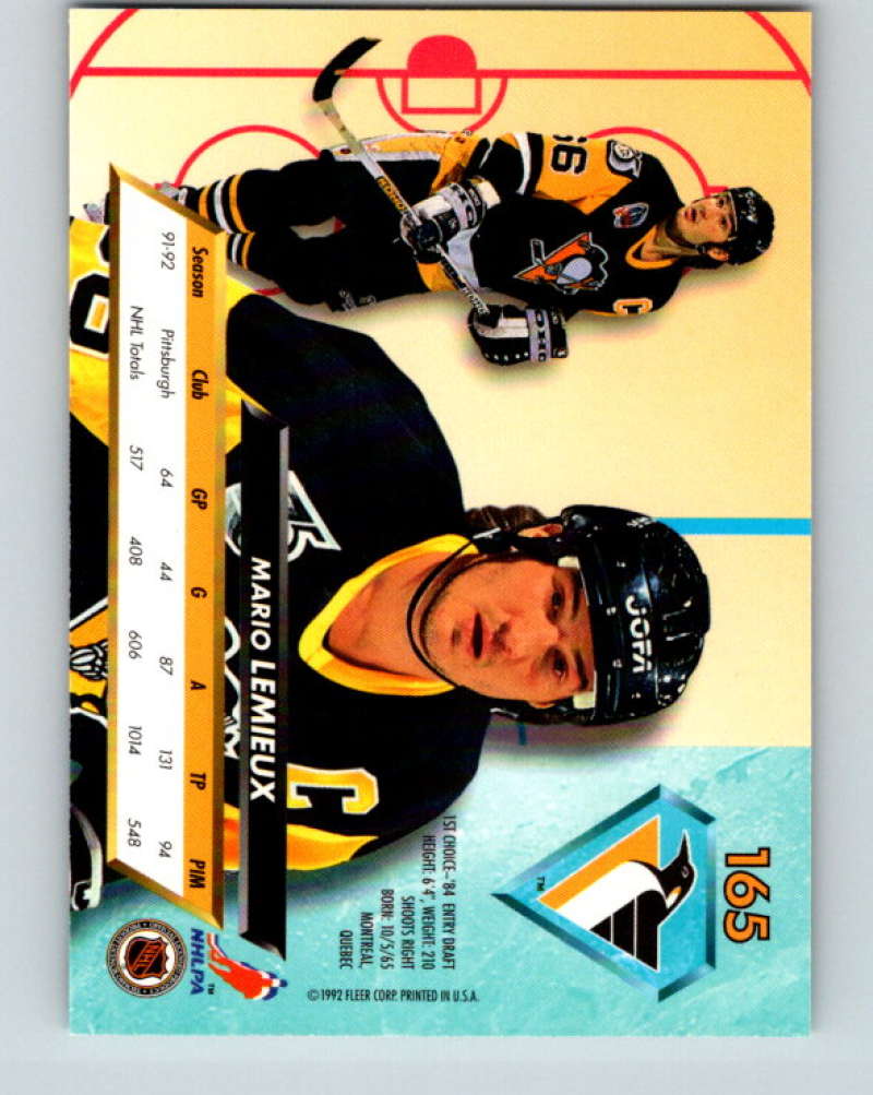 1992-93 Fleer Ultra #165 Mario Lemieux Pittsburgh Penguins Image 2