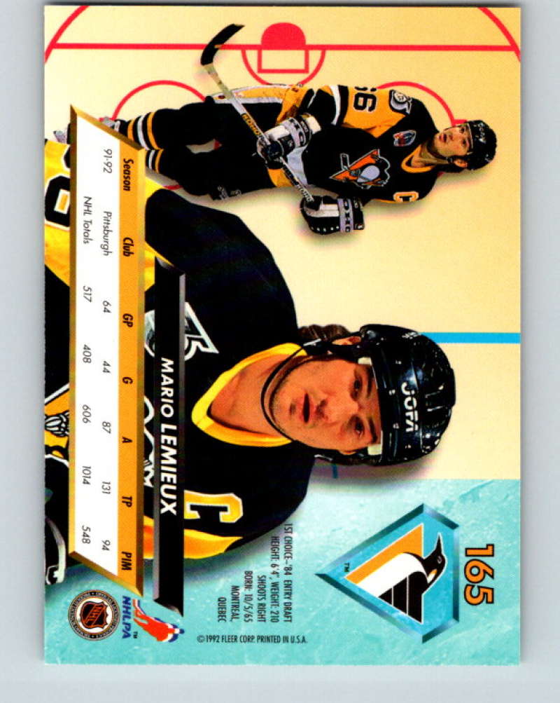 1992-93 Fleer Ultra #165 Mario Lemieux  Pittsburgh Penguins  Image 2
