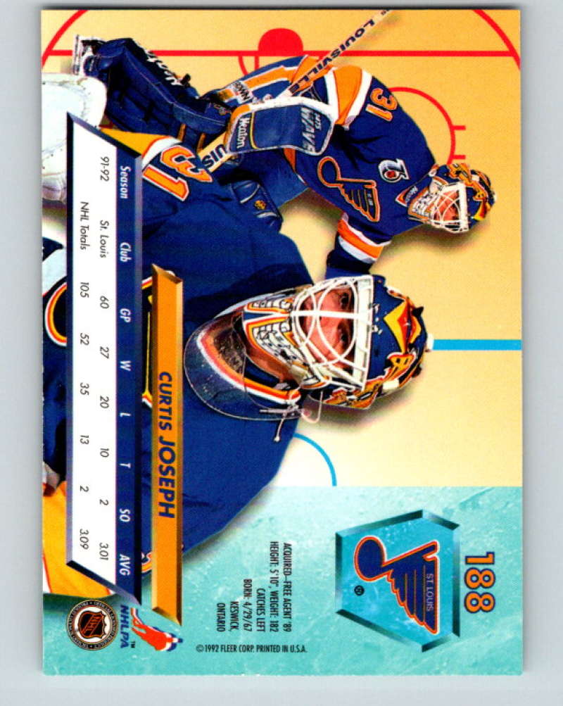 1992-93 Fleer Ultra #188 Curtis Joseph St. Louis Blues Image 2