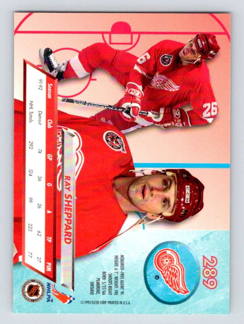 1992-93 Fleer Ultra #289 Ray Sheppard Detroit Red Wings Image 2