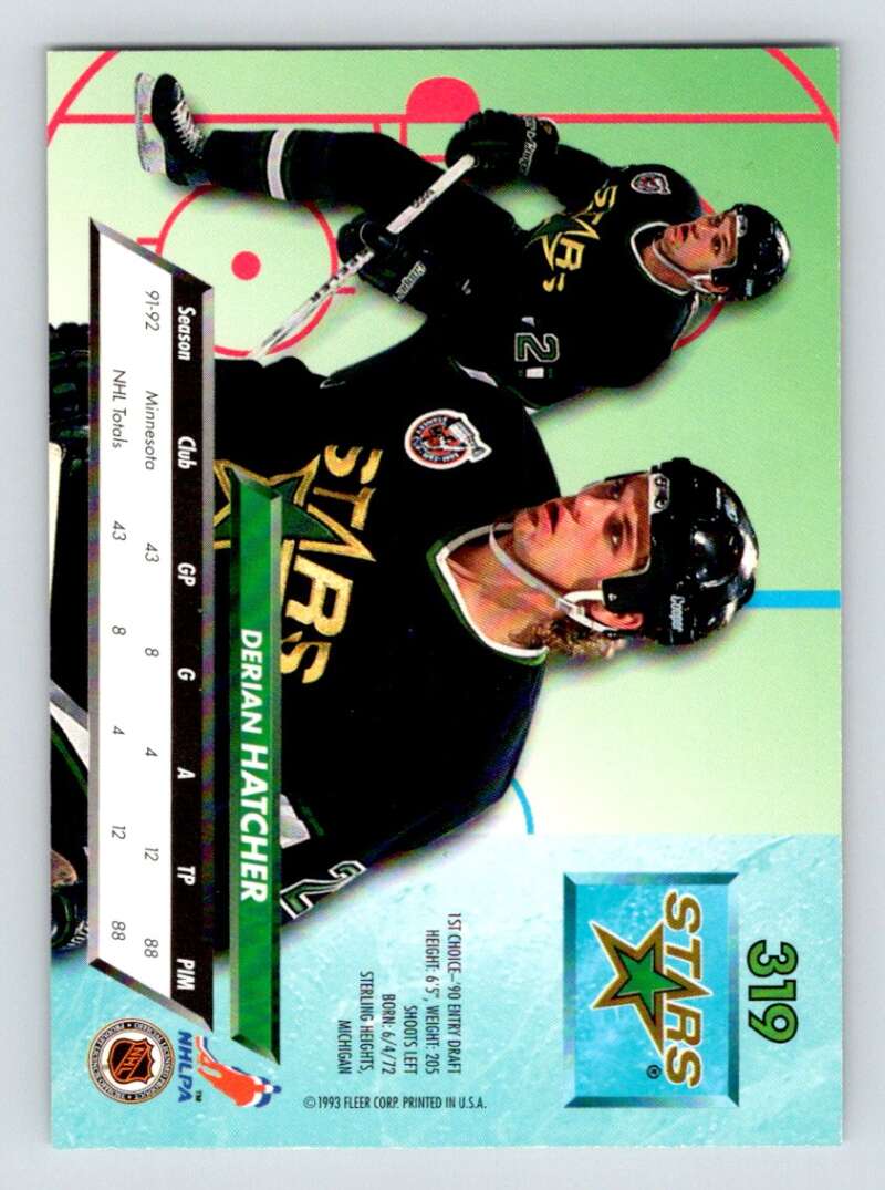 1992-93 Fleer Ultra #319 Derian Hatcher Minnesota North Stars Image 2