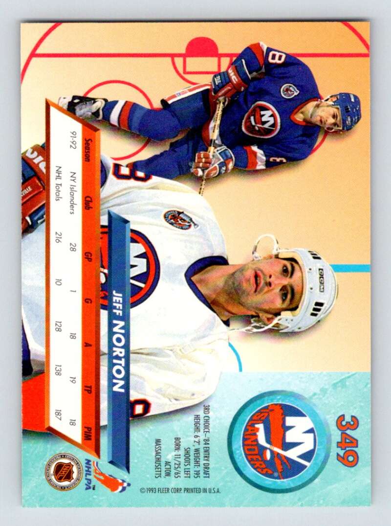 1992-93 Fleer Ultra #349 Jeff Norton New York Islanders Image 2