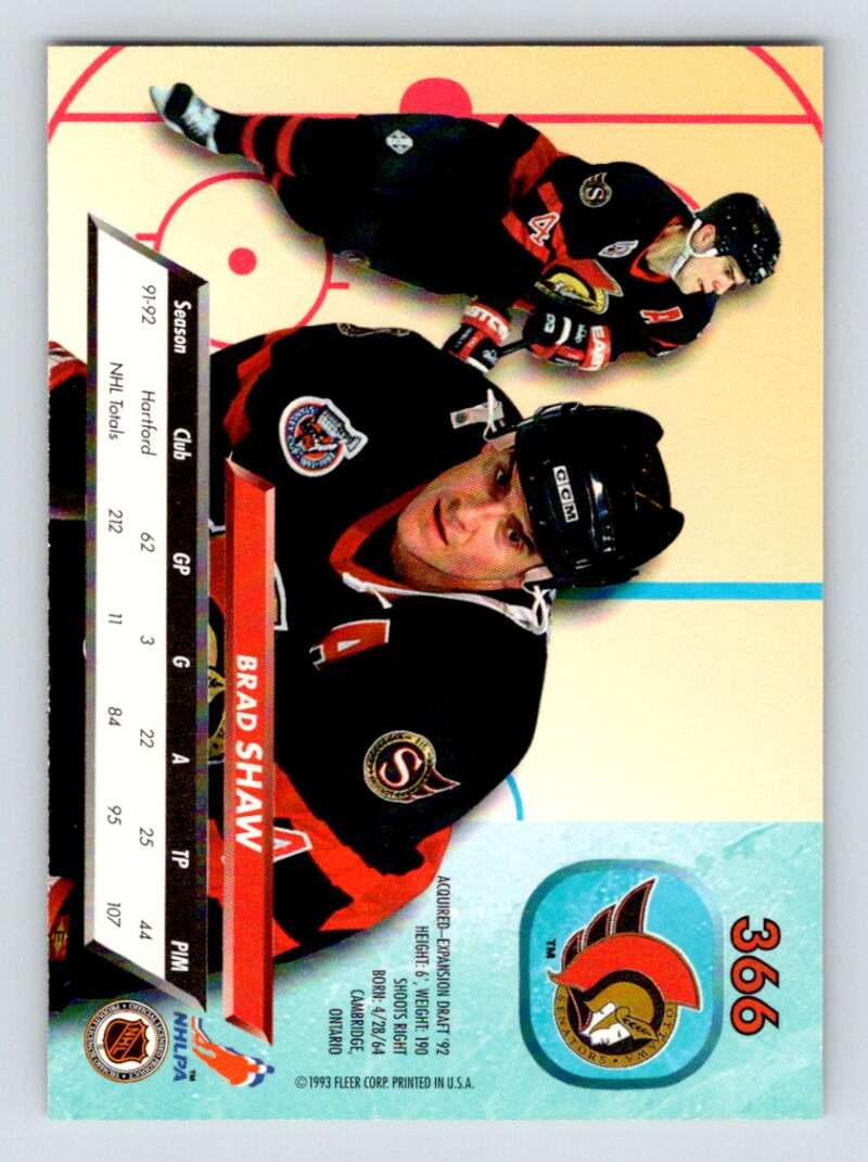 1992-93 Fleer Ultra #366 Brad Shaw Image 2