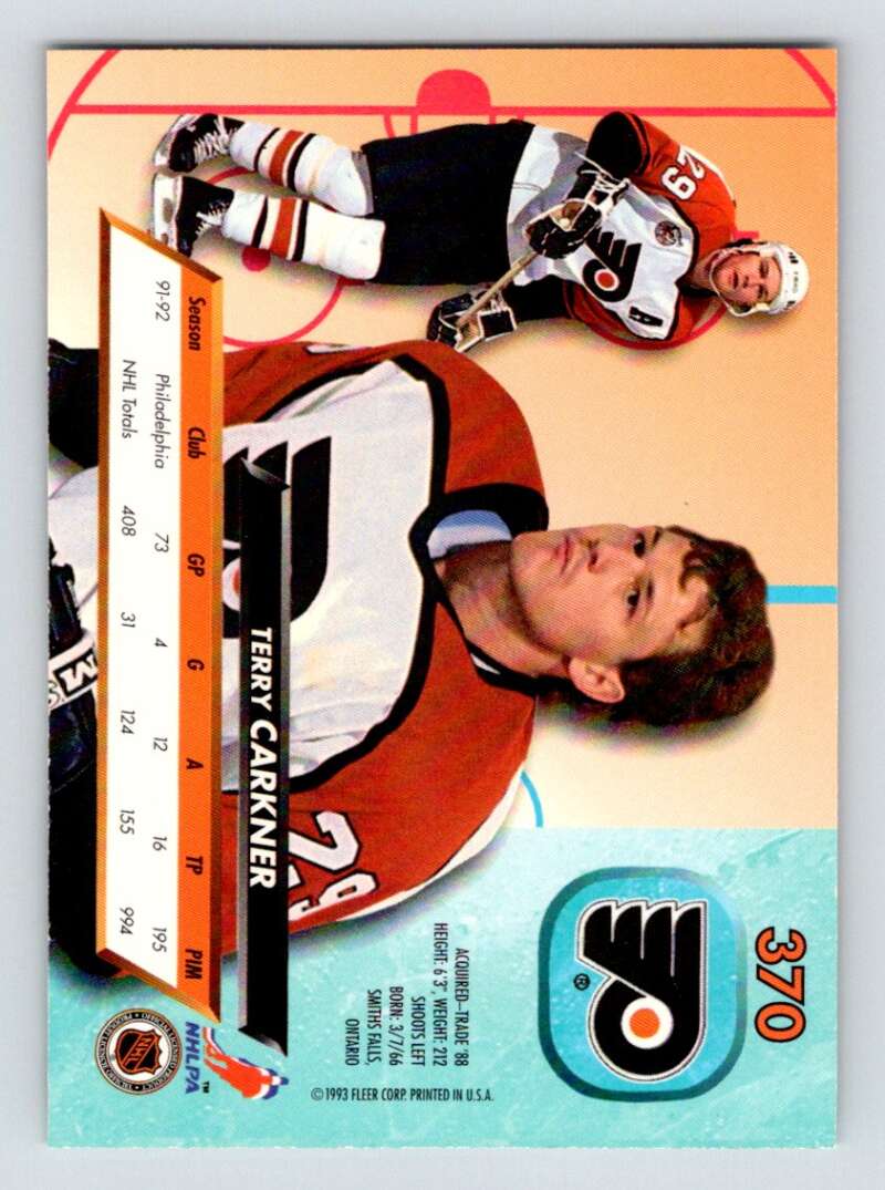 1992-93 Fleer Ultra #370 Terry Carkner Philadelphia Flyers Image 2