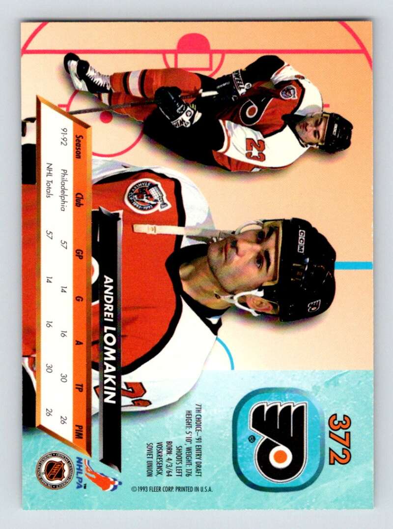 1992-93 Fleer Ultra #372 Andrei Lomakin Philadelphia Flyers Image 2