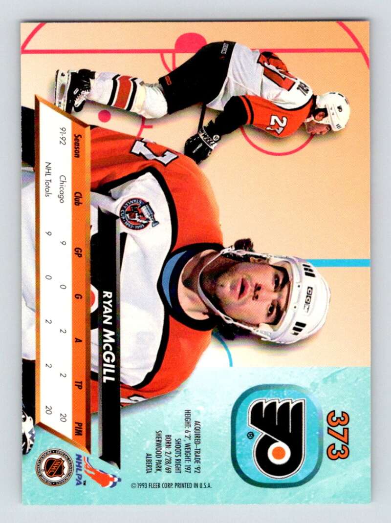 1992-93 Fleer Ultra #373 Ryan McGill RC Rookie Philadelphia Flyers Image 2