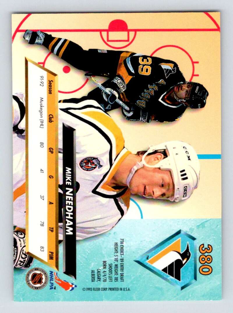 1992-93 Fleer Ultra #380 Mike Needham RC Rookie Pittsburgh Penguins Image 2