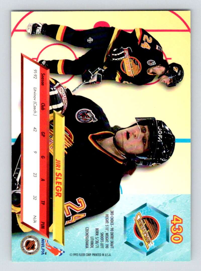 1992-93 Fleer Ultra #430 Jiri Slegr Vancouver Canucks Image 2