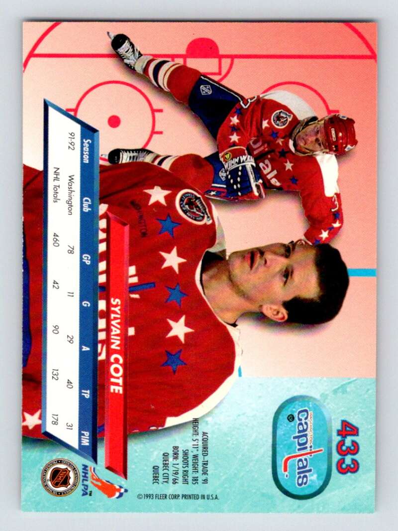 1992-93 Fleer Ultra #433 Sylvain Cote Washington Capitals Image 2