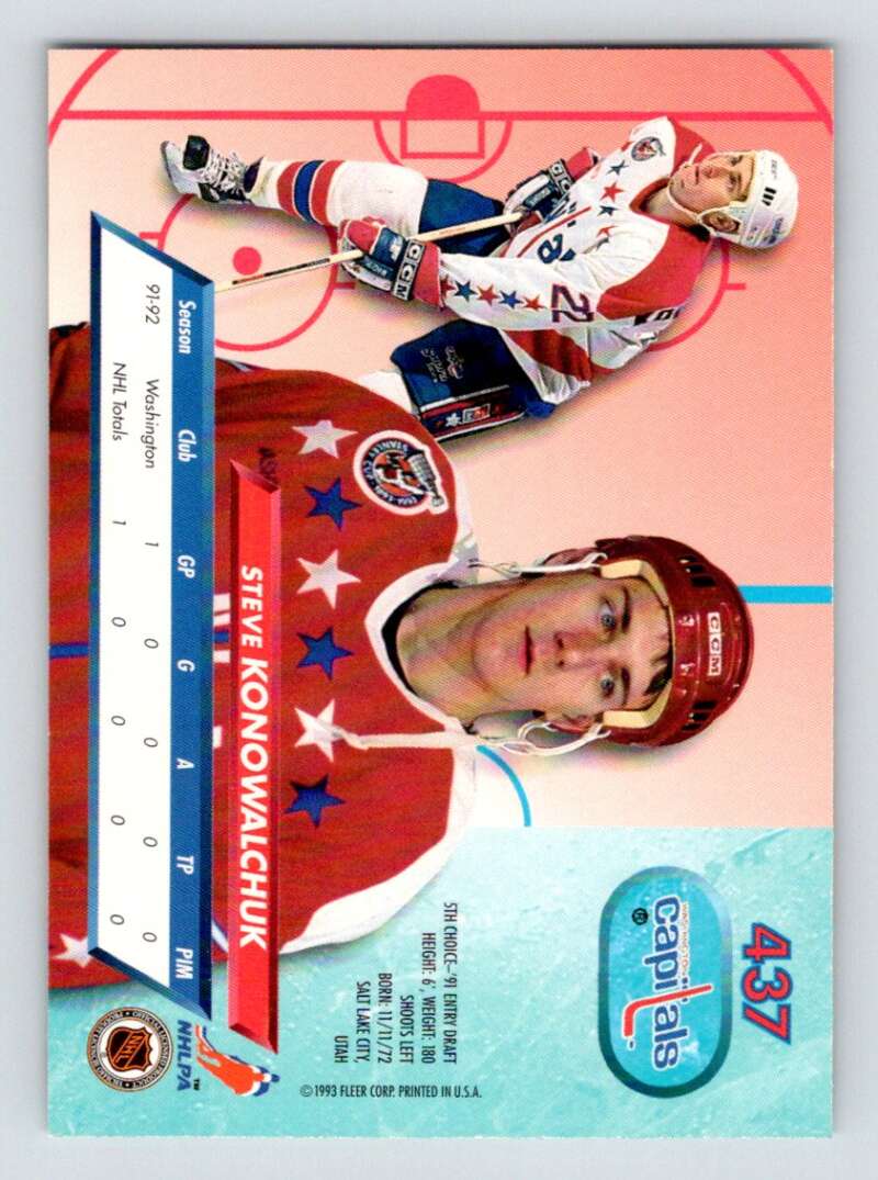 1992-93 Fleer Ultra #437 Steve Konowalchuk RC Rookie Washington Capitals Image 2