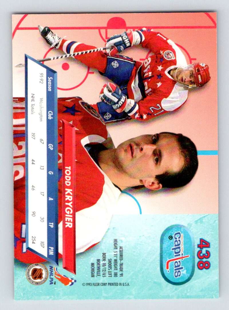 1992-93 Fleer Ultra #438 Todd Krygier Washington Capitals Image 2