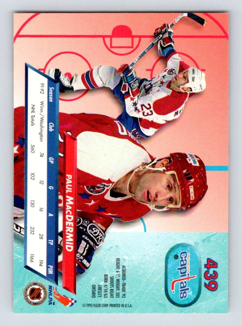 1992-93 Fleer Ultra #439 Paul MacDermid Washington Capitals Image 2