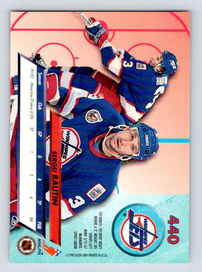 1992-93 Fleer Ultra #440 Sergei Bautin RC Rookie Winnipeg Jets Image 2