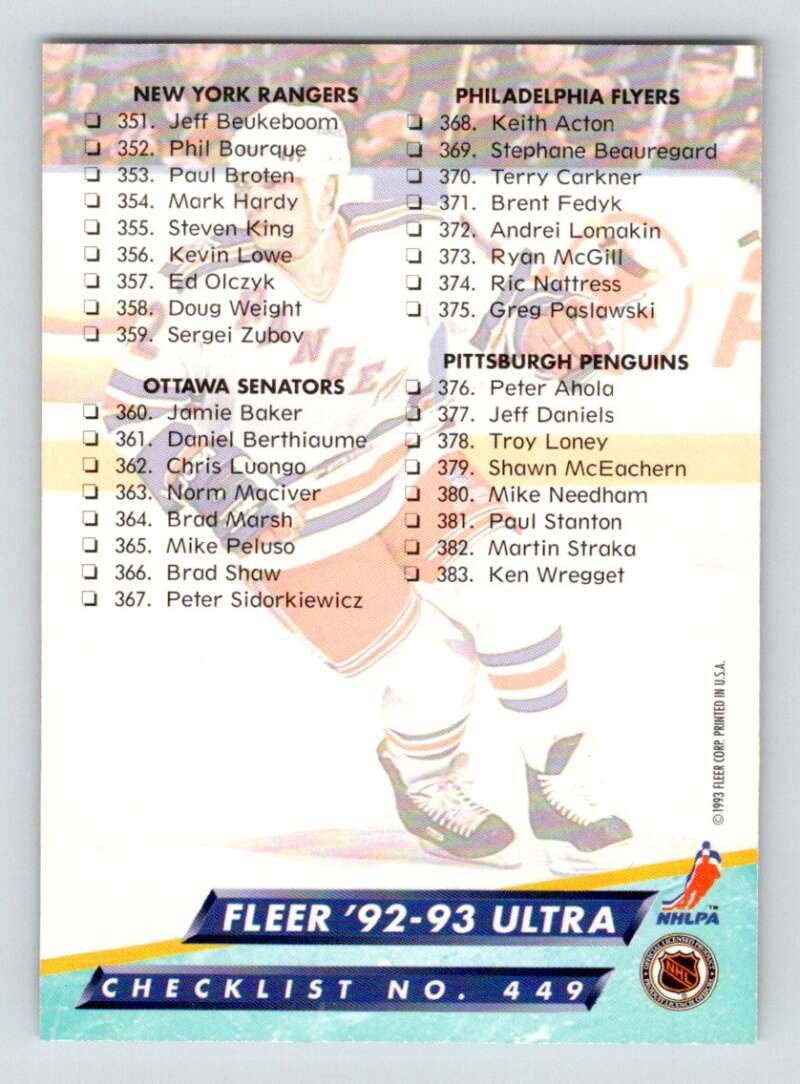 1992-93 Fleer Ultra #449 Checklist 5 Image 2