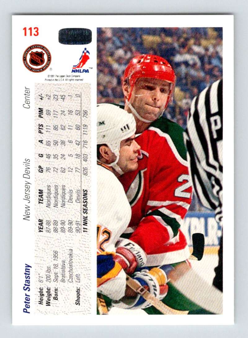 1991-92 Upper Deck #113 Peter Stastny New Jersey Devils Image 2