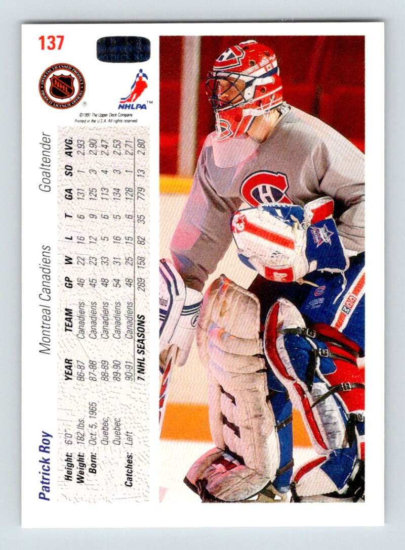 1991-92 Upper Deck #137 Patrick Roy Image 2