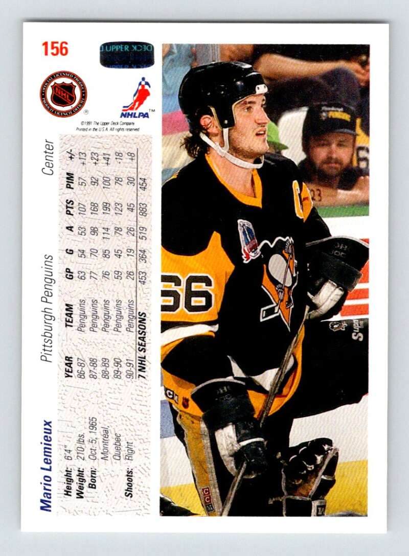 1991-92 Upper Deck #156 Mario Lemieux Pittsburgh Penguins Image 2