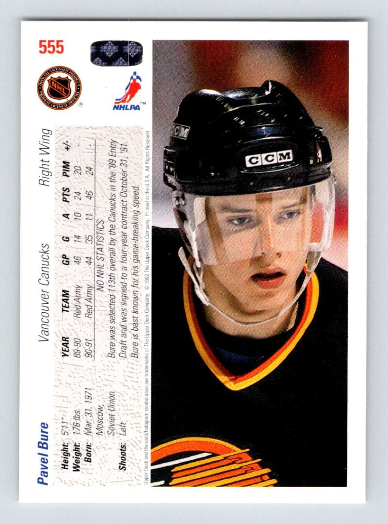 1991-92 Upper Deck #555 Pavel Bure Vancouver Canucks Image 2