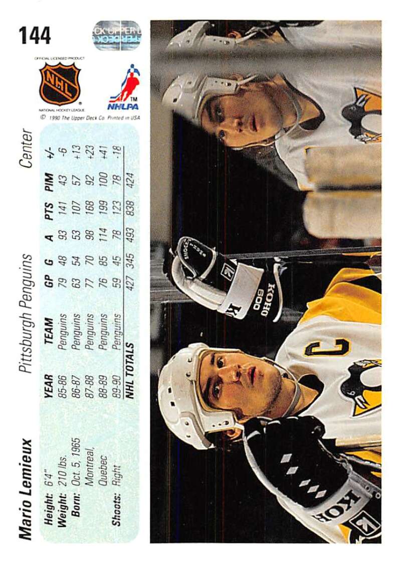 1990-91 Upper Deck Hockey #144 Mario Lemieux Pittsburgh Penguins Image 2