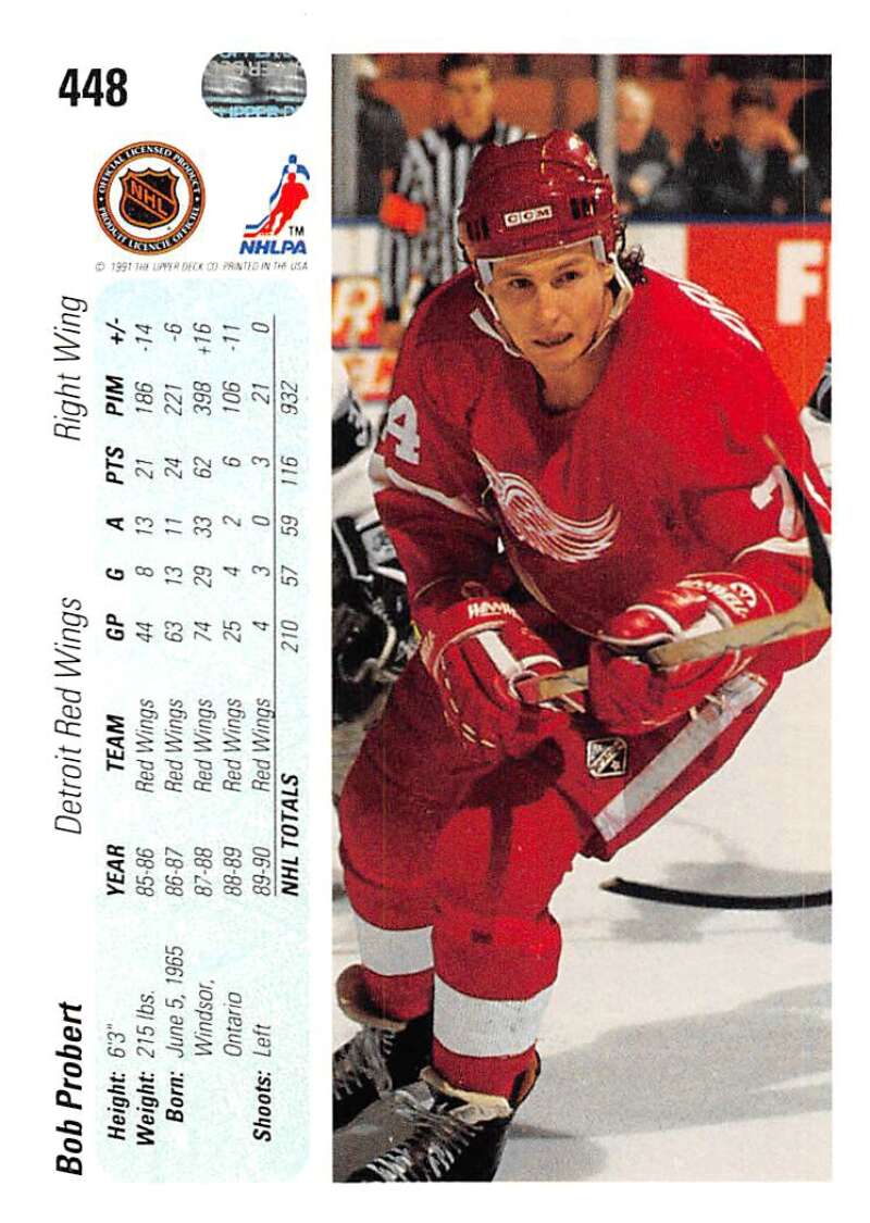 1990-91 Upper Deck Hockey #448 Bob Probert Detroit Red Wings Image 2