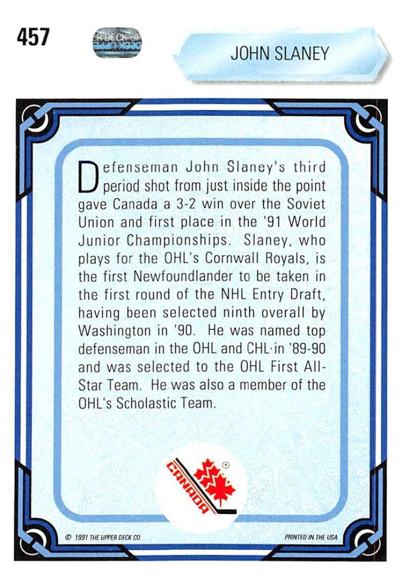 1990-91 Upper Deck Hockey #457 John Slaney Washington Capitals Image 2