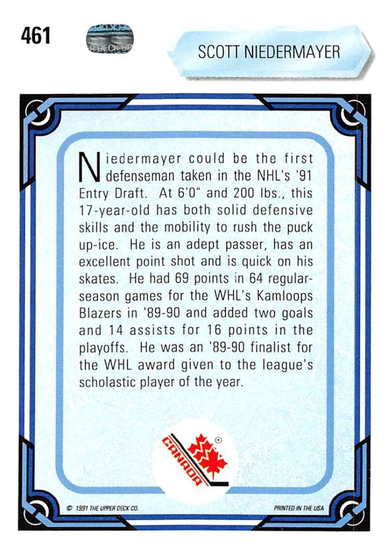 1990-91 Upper Deck Hockey #461 Scott Neidermayer RC Rookie Image 2