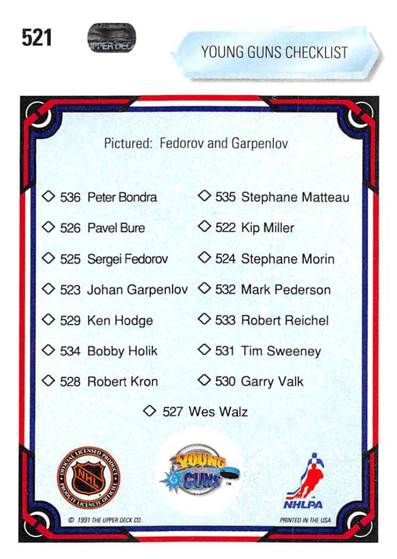 1990-91 Upper Deck Hockey #521 Sergei Fedorov/Johan Garpenlov CL Wings Image 2