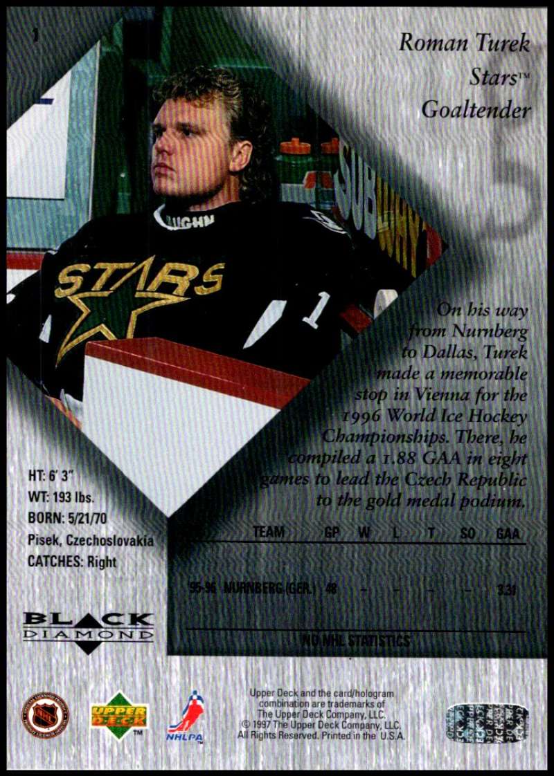 1996-97 Black Diamond #1 Roman Turek RC Rookie Dallas Stars V90055 Image 2