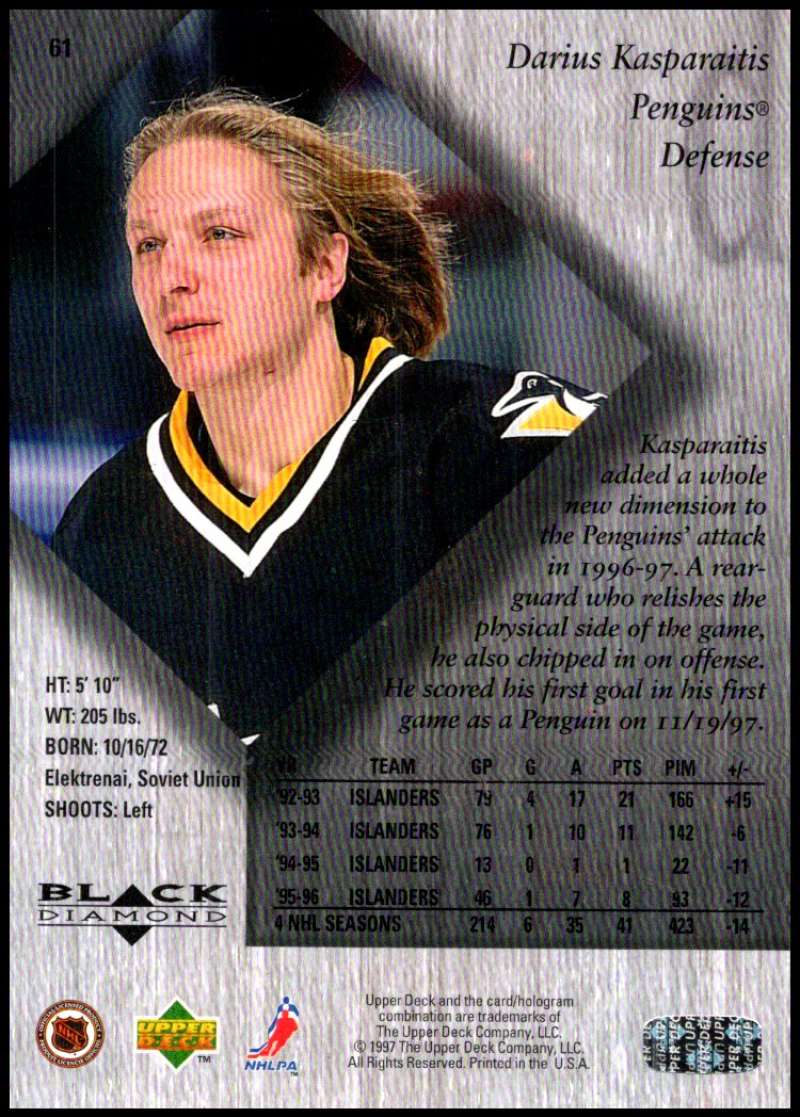 1996-97 Black Diamond #61 Darius Kasparaitis  Pittsburgh Penguins  V90115 Image 2