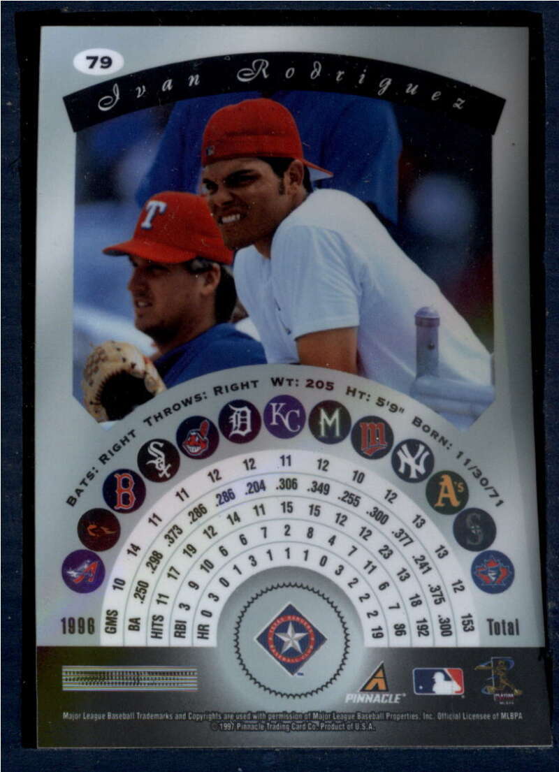 1997 Pinnacle Certified Baseball #79 Ivan Rodriguez  Texas Rangers  V86545 Image 2