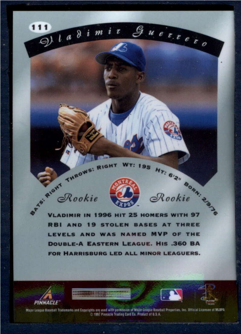 1997 Pinnacle Certified Baseball #111 Vladimir Guerrero Montreal Expos V86577 Image 2