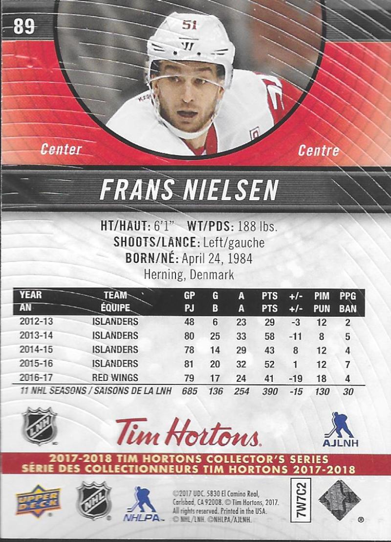 2017-18 Upper Deck Tim Hortons #89 Frans Nielsen Detroit Red Wings Image 2