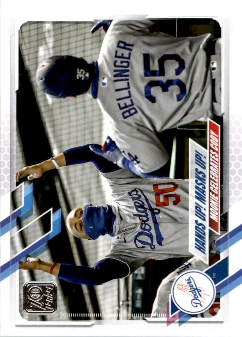 2021 Topps Baseball #303 Hands Up! Masks Up! LA Dodgers Image 1