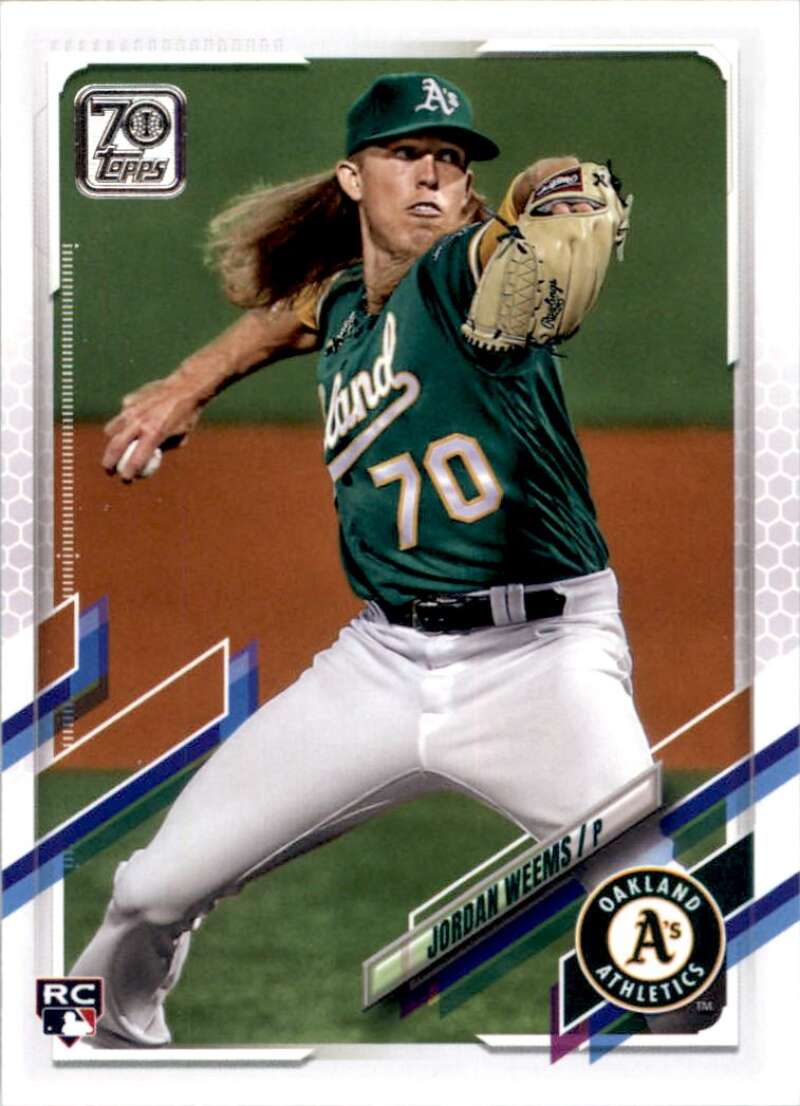 2021 Topps Baseball #570 Jordan Weems RC Rookie Oakland Athletics Image 1