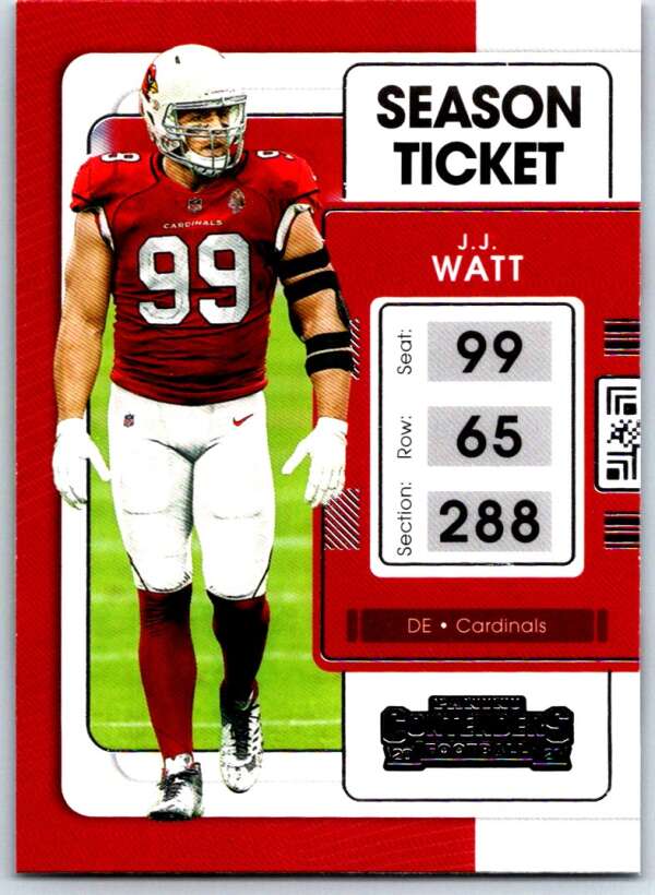 2021 Panini Contenders Season Ticket #3 J.J. Watt Cardinals V88435 Image 1