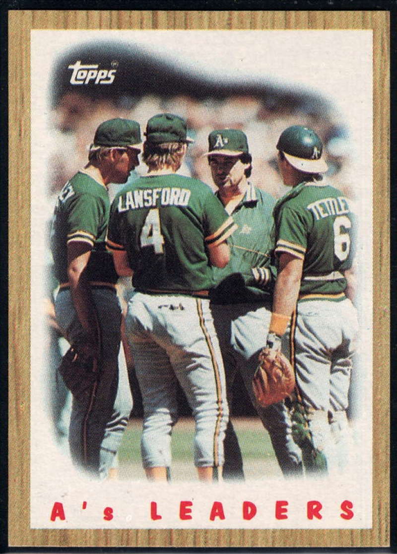 1987 Topps #456 Carney Lansford/Mickey Tettleton/Tony LaRussa Athletics A's Team Image 1