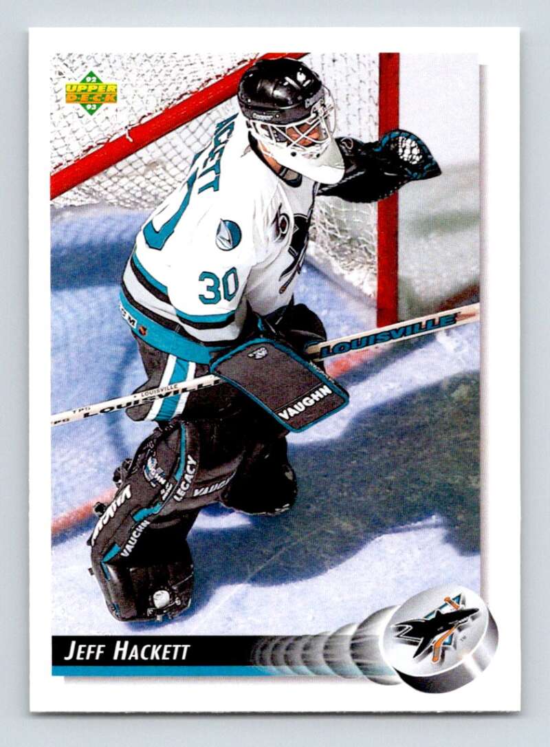 1992-93 Upper Deck Hockey #308 Jeff Hackett San Jose Sharks Image 1