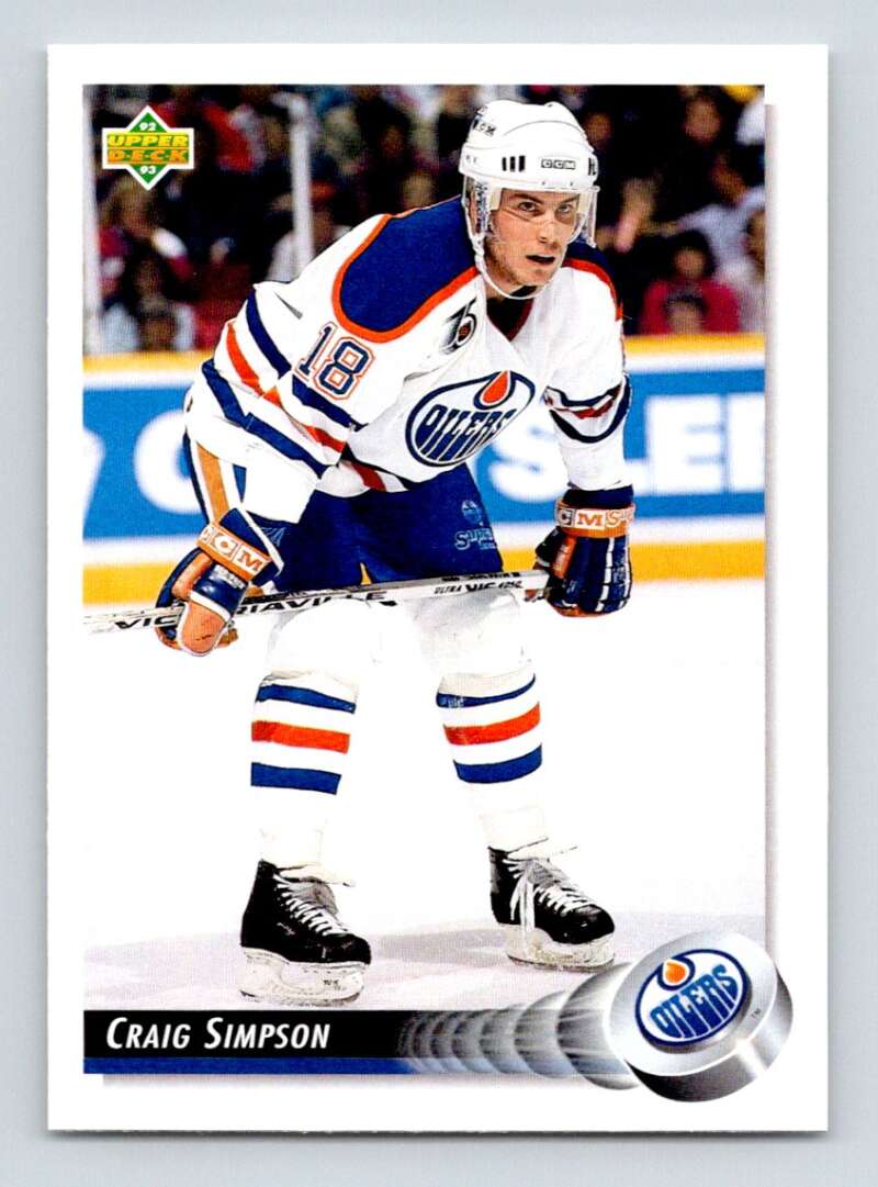 1992-93 Upper Deck Hockey #309 Craig Simpson Edmonton Oilers Image 1