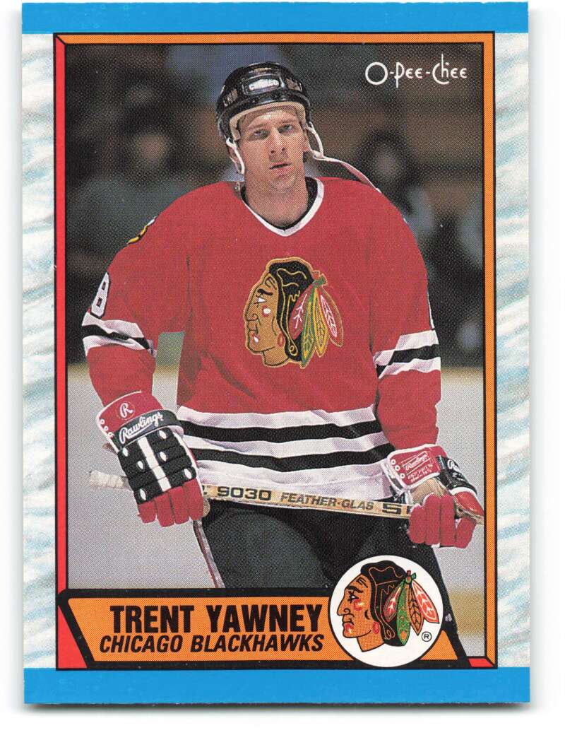 1989-90 O-Pee-Chee #222 Trent Yawney RC Rookie Chicago Blackhawks Image 1