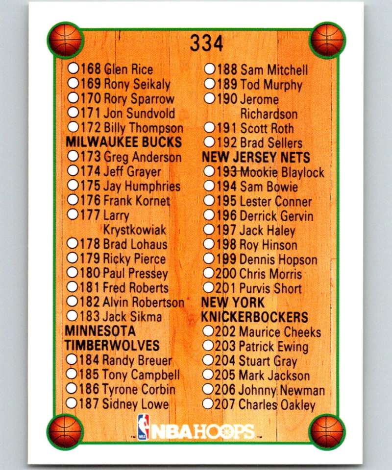 1990-91 Hopps Basketball #334 Checklist 3 SP Image 1